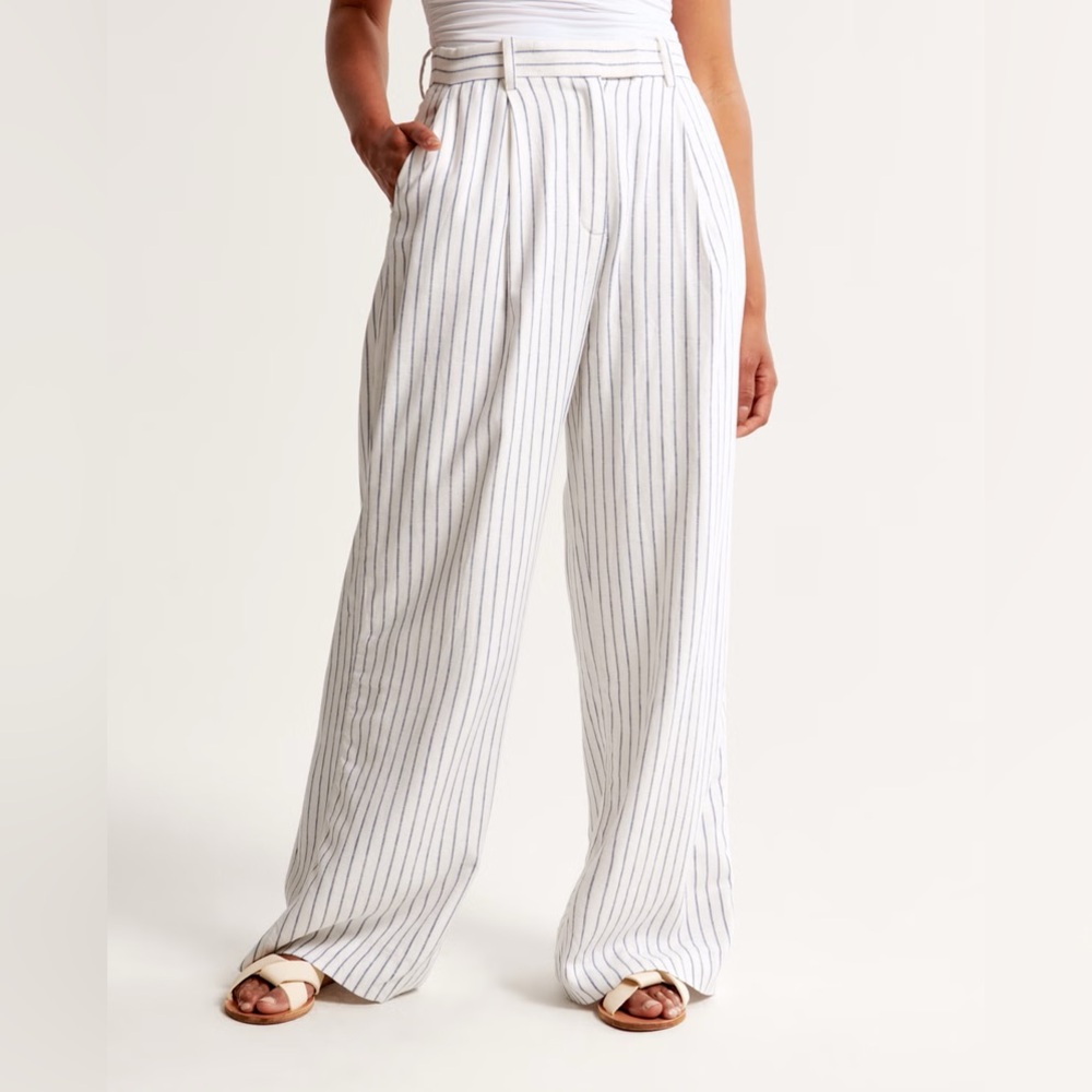Abercrombie & Fitch Harper Tailored Linen Pinstriped Pants Curve Love Size 29 8